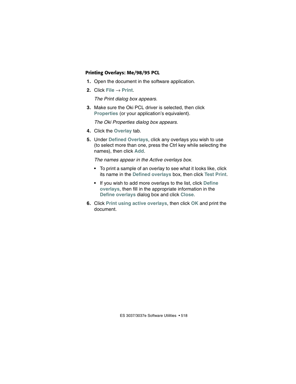 Printing overlays: me/98/95 pcl | Oki 3037 User Manual | Page 518 / 546