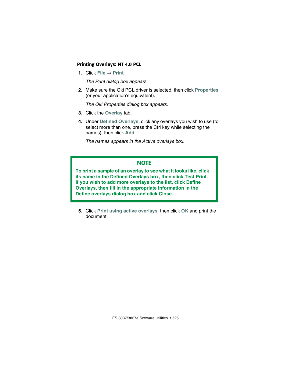 Printing overlays: nt 4.0 pcl | Oki 3037 User Manual | Page 525 / 546