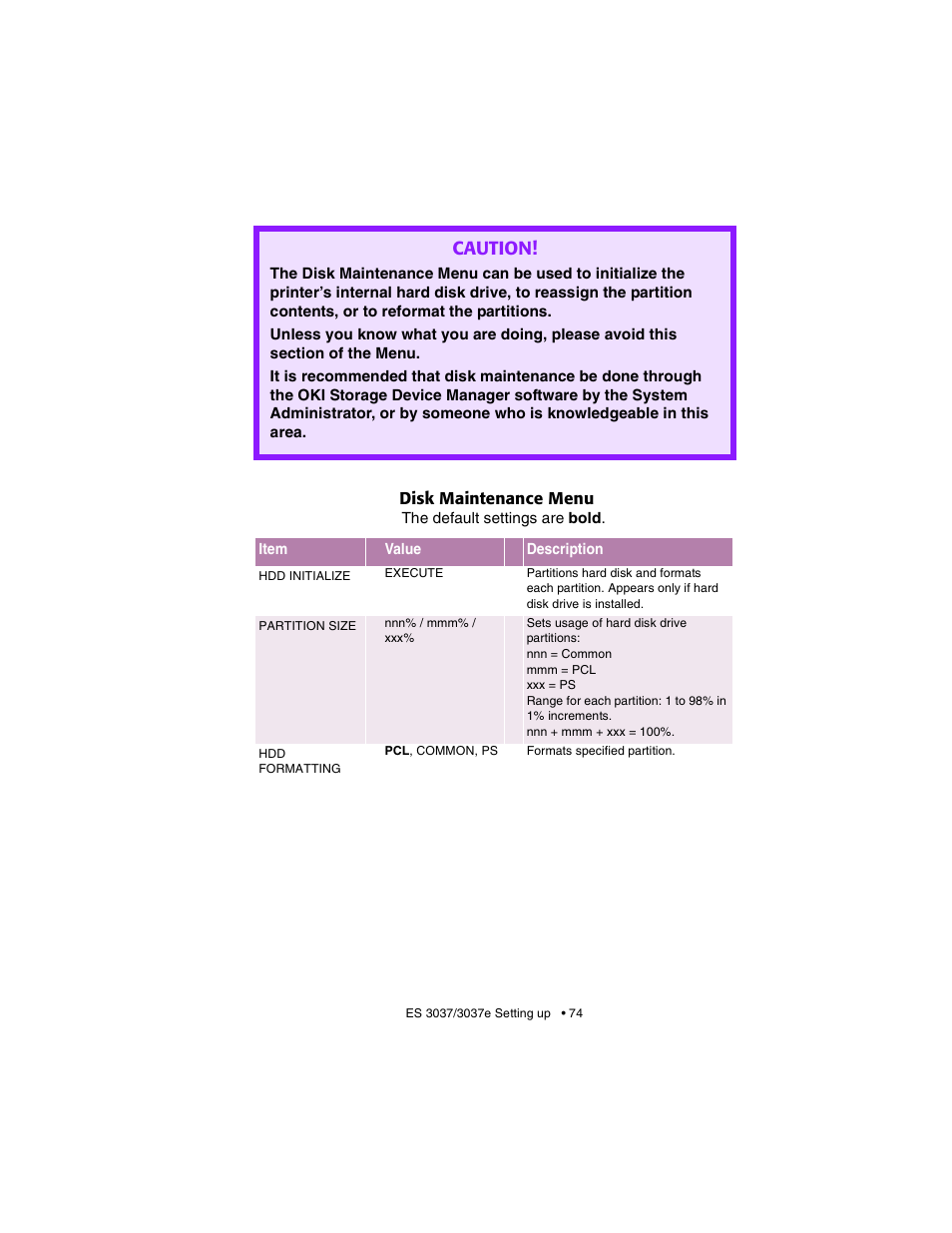 Caution | Oki 3037 User Manual | Page 74 / 546