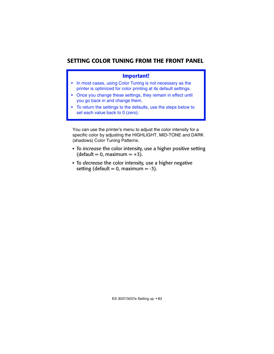 Setting color tuning from the front panel | Oki 3037 User Manual | Page 83 / 546