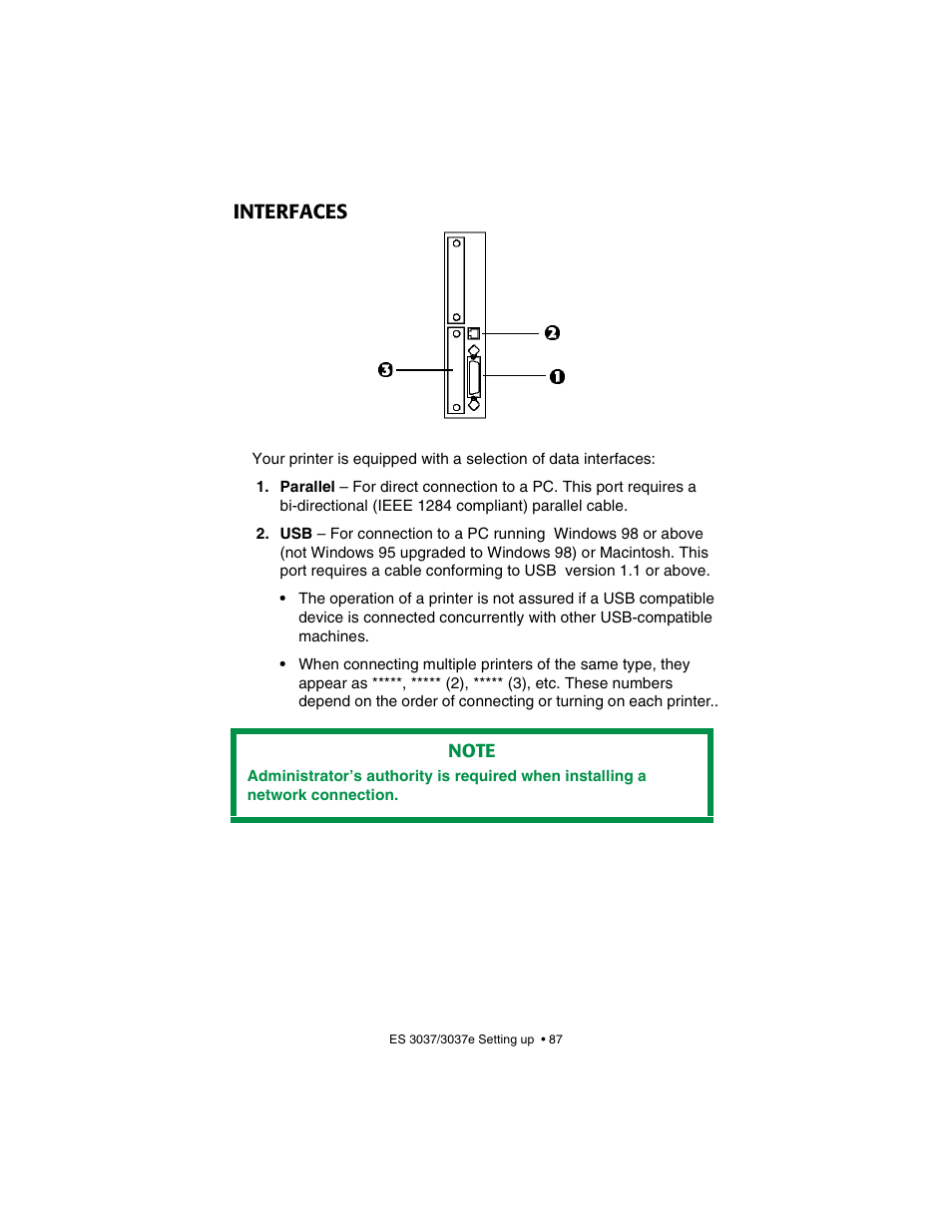 Interfaces | Oki 3037 User Manual | Page 87 / 546