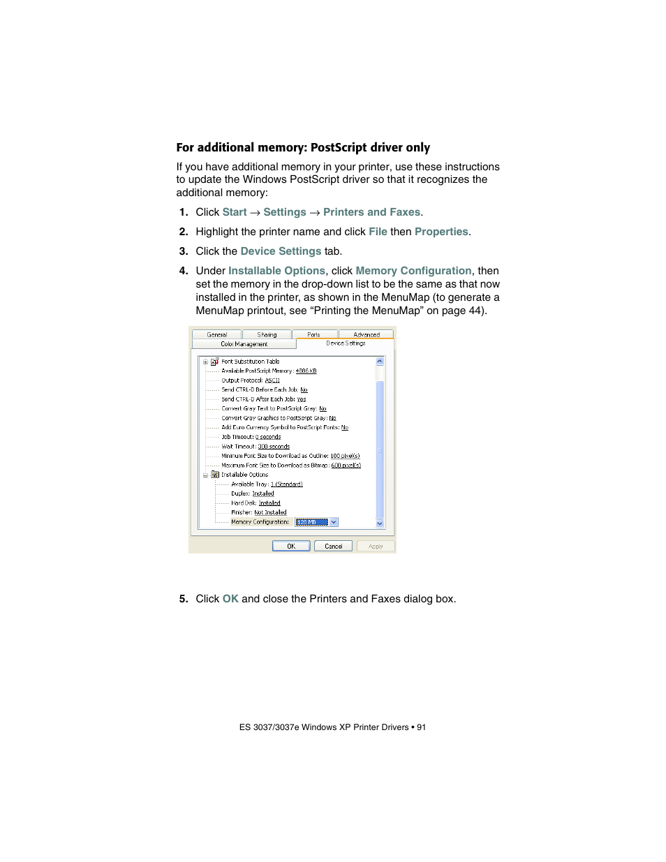 For additional memory: postscript driver only | Oki 3037 User Manual | Page 91 / 546