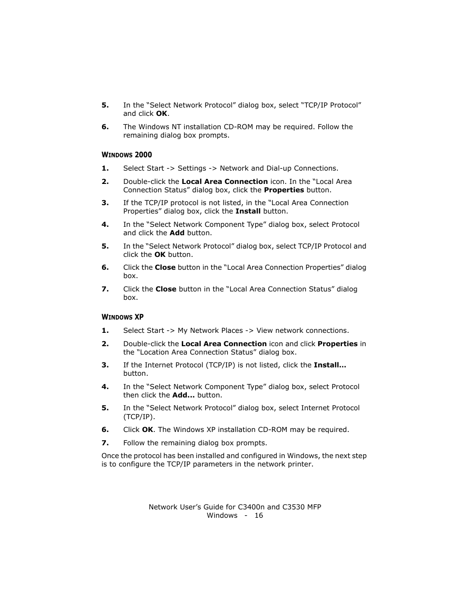 Windows 2000, Windows xp, Windows 2000 windows xp | Oki C3400 User Manual | Page 16 / 35