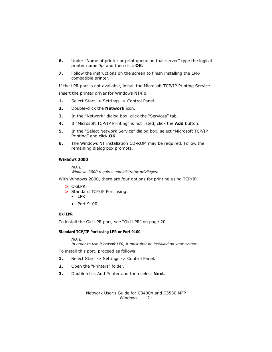 Windows 2000 | Oki C3400 User Manual | Page 21 / 35