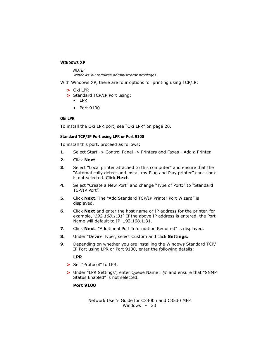Windows xp | Oki C3400 User Manual | Page 23 / 35