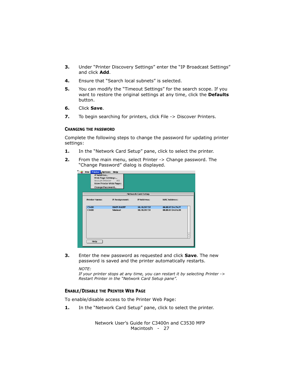 Changing the password | Oki C3400 User Manual | Page 27 / 35