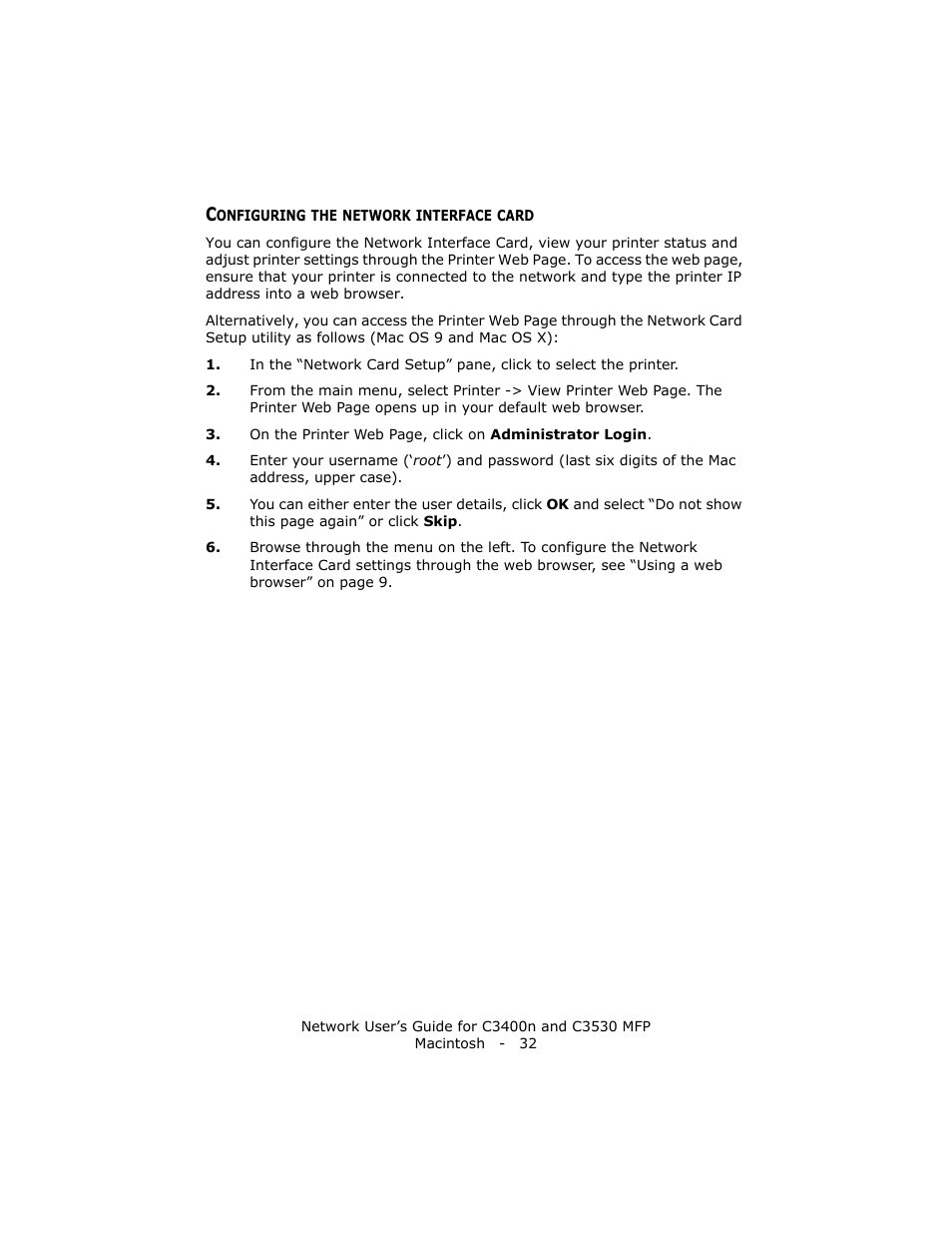Configuring the network interface card | Oki C3400 User Manual | Page 32 / 35