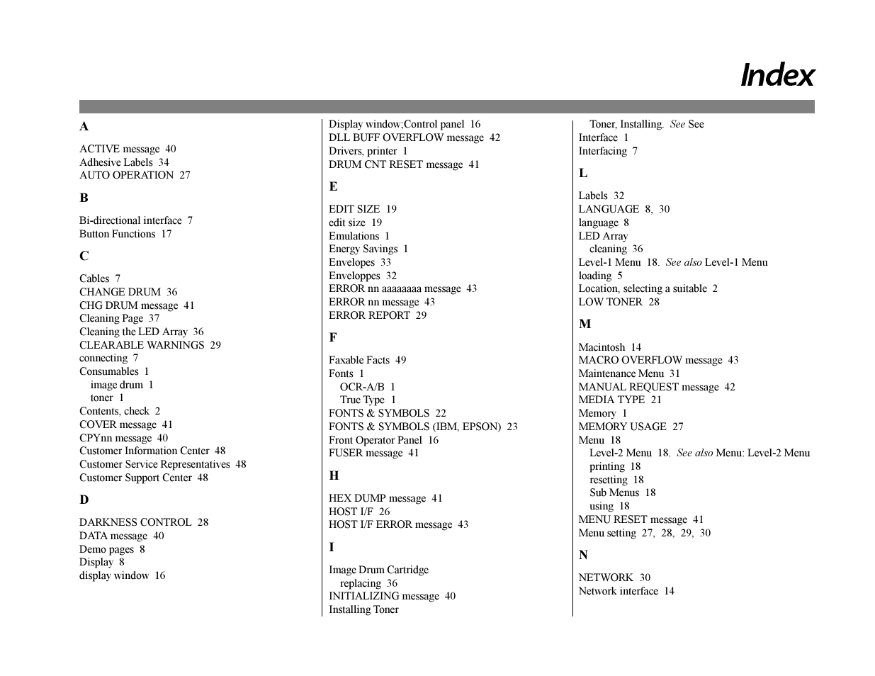 Index | Oki 12i User Manual | Page 63 / 66