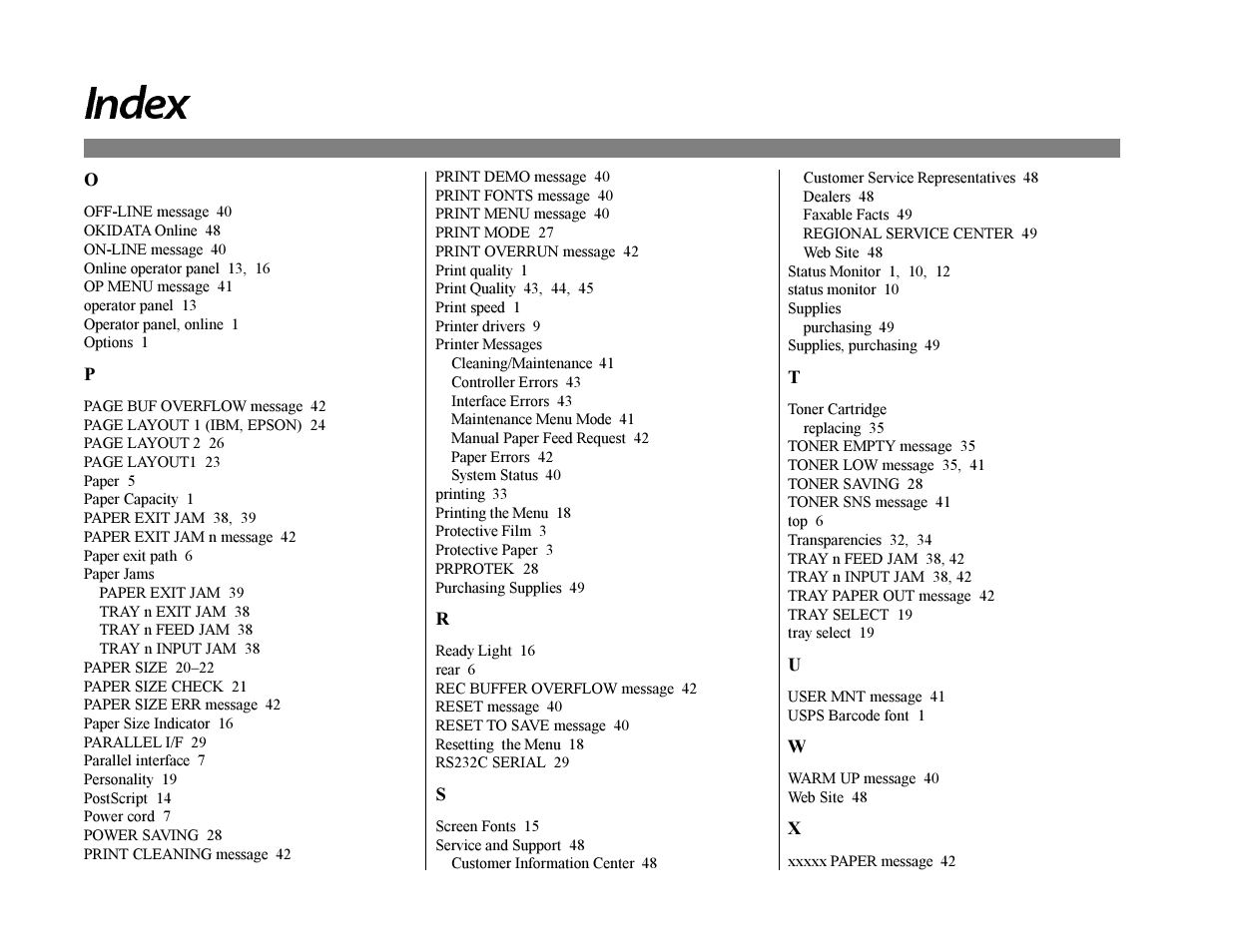 Index | Oki 12i User Manual | Page 64 / 66