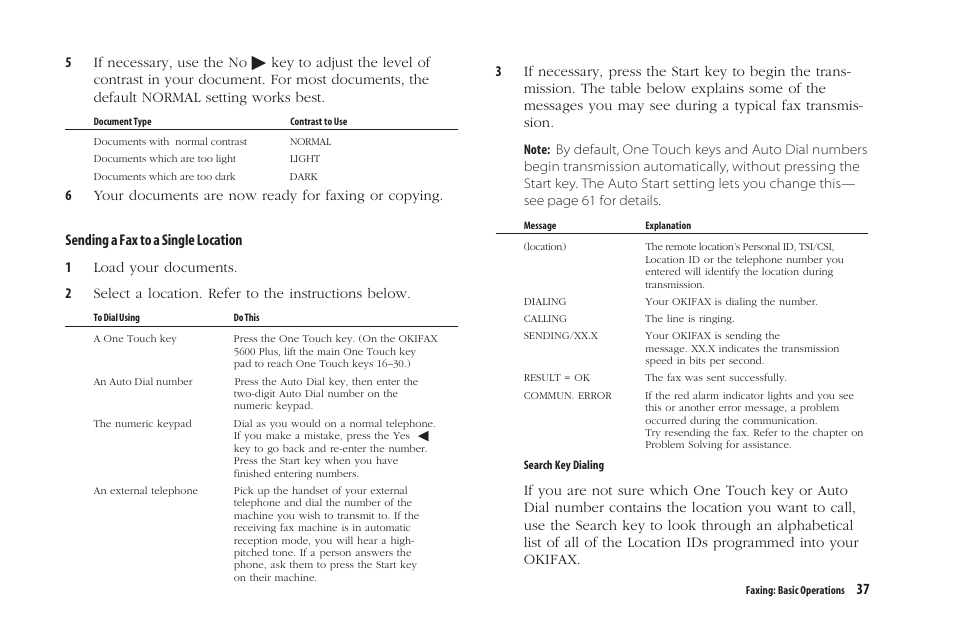 Sending a fax to a single location | Oki 5300 Plus User Manual | Page 50 / 109