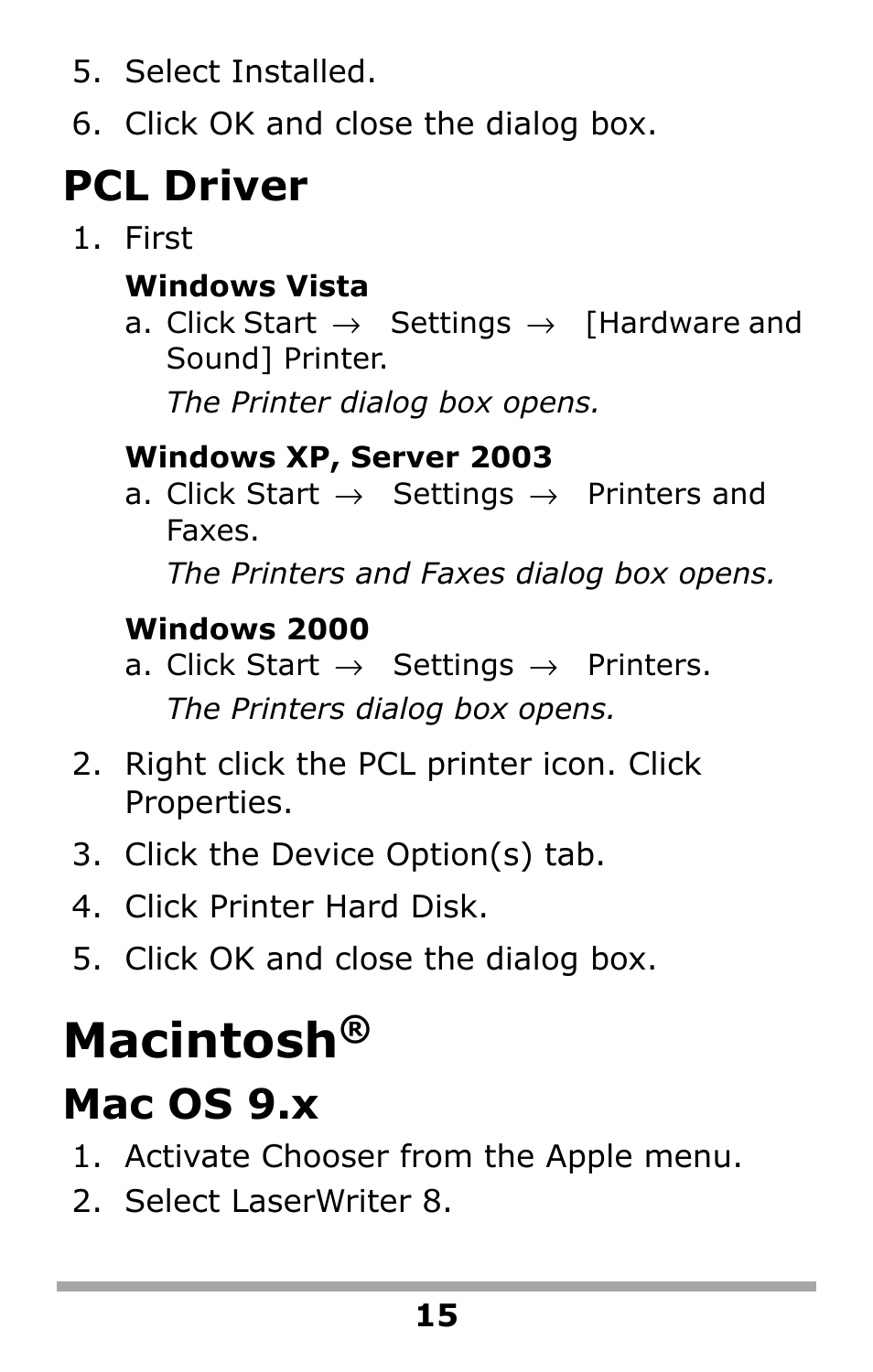 Macintosh, Pcl driver, Mac os 9.x | Oki Hard Disk Drive User Manual | Page 15 / 16