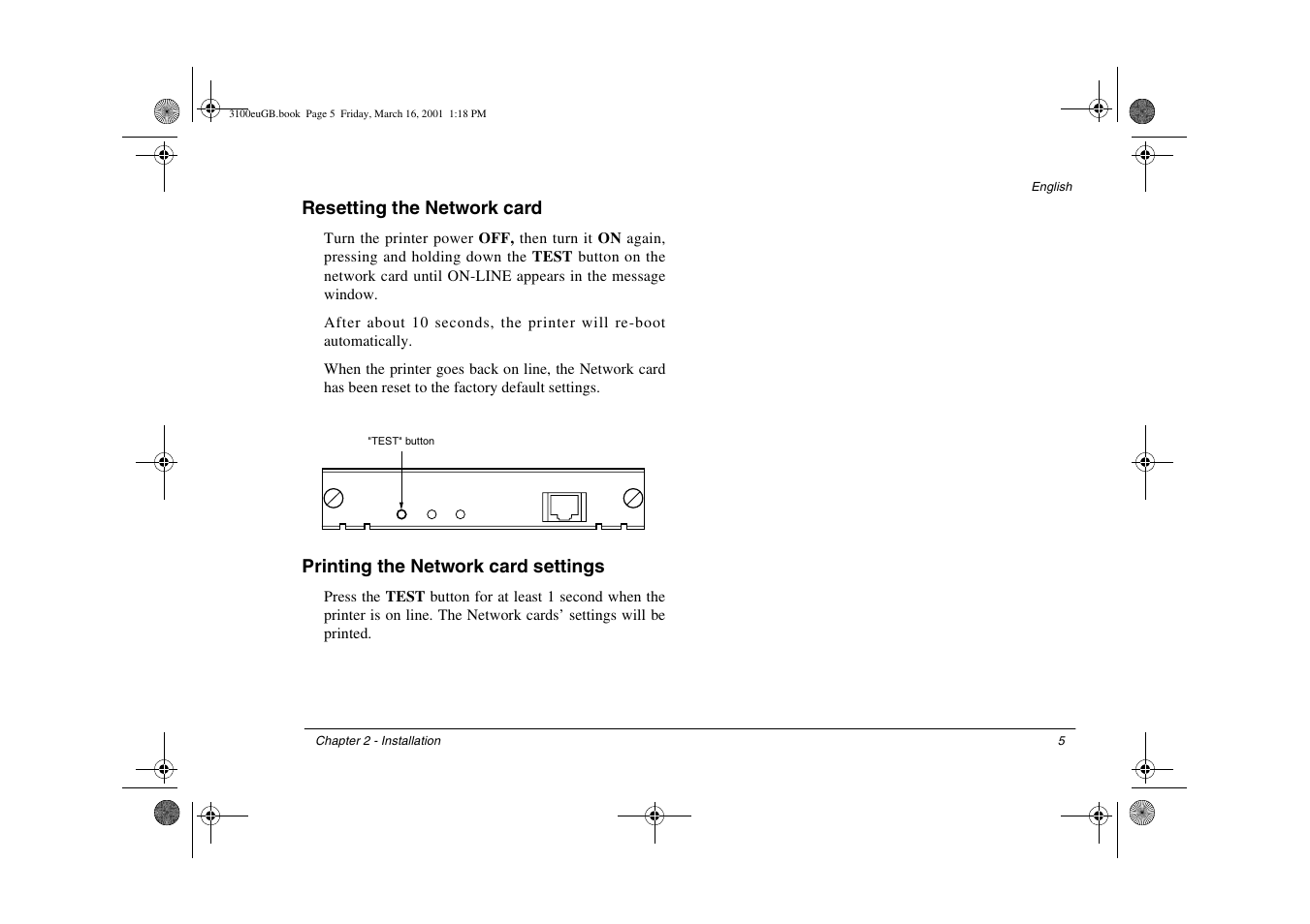 Resetting the network card, Printing the network card settings | Oki 3100e User Manual | Page 11 / 104