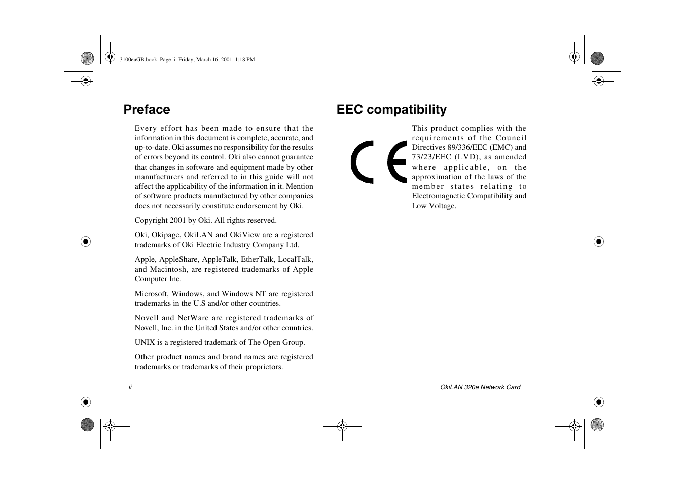 Preface, Eec compatibility | Oki 3100e User Manual | Page 2 / 104