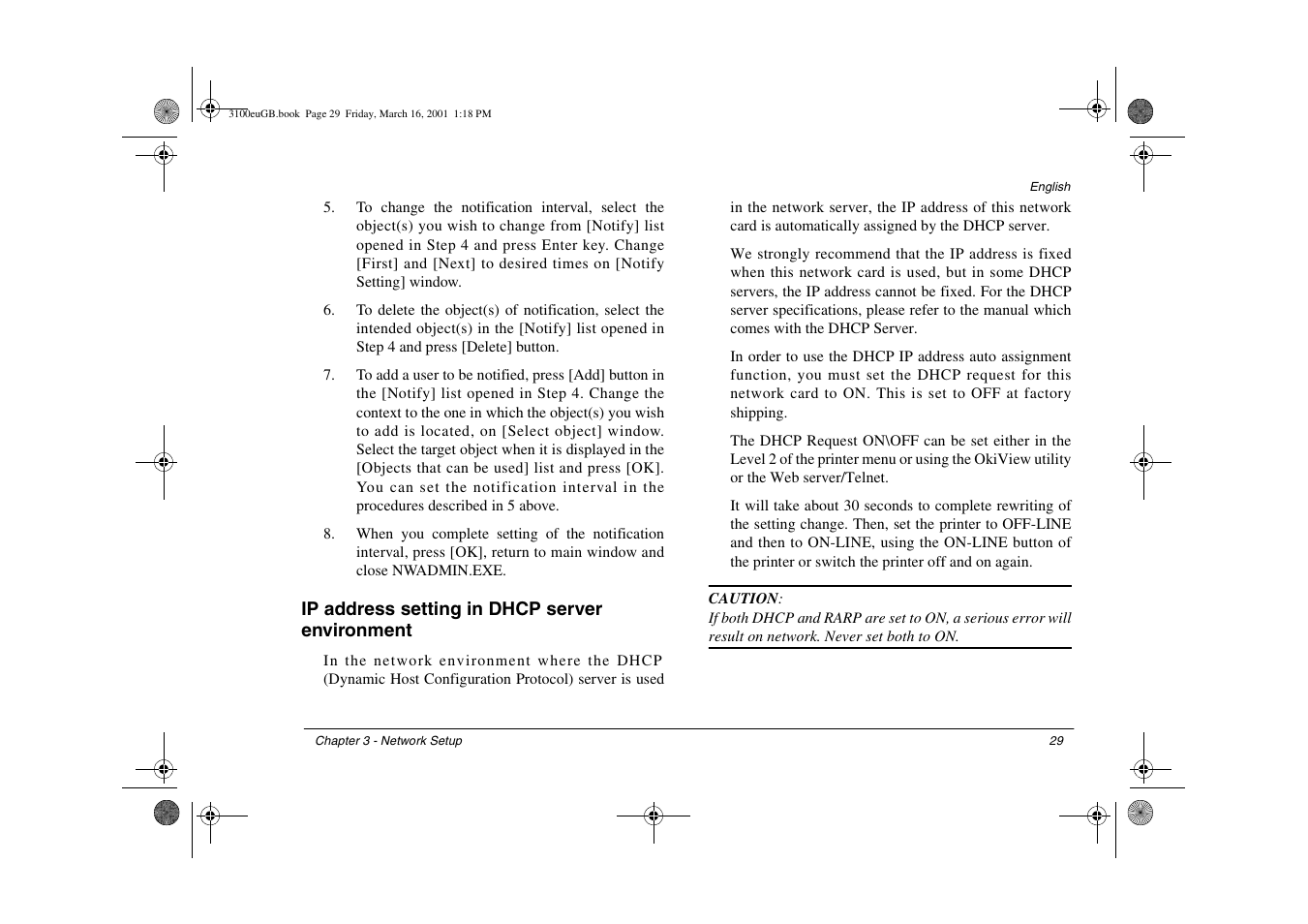 Ip address setting in dhcp server environment, Ip address setting in dhcp server environment . 29 | Oki 3100e User Manual | Page 35 / 104