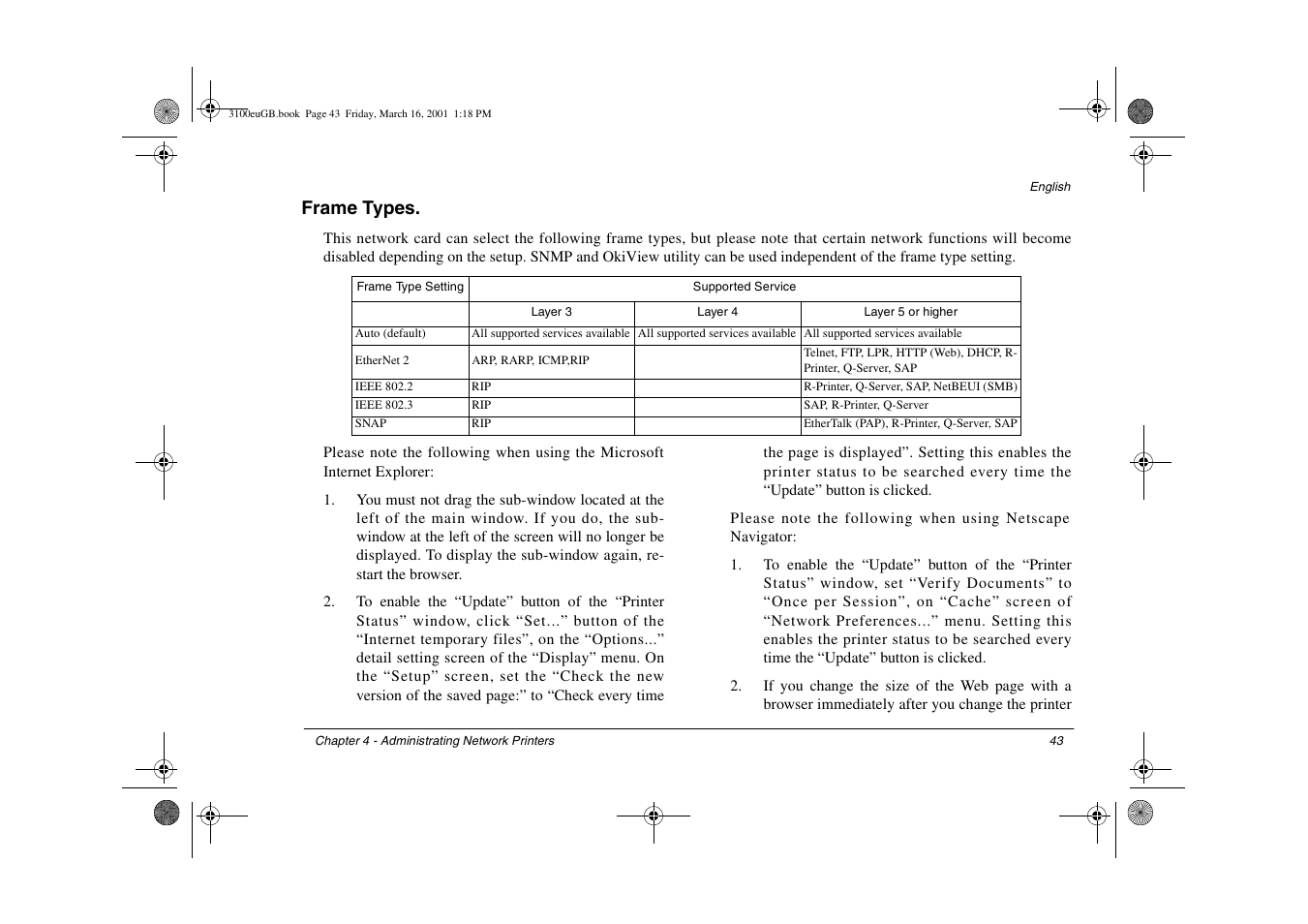 Frame types | Oki 3100e User Manual | Page 49 / 104