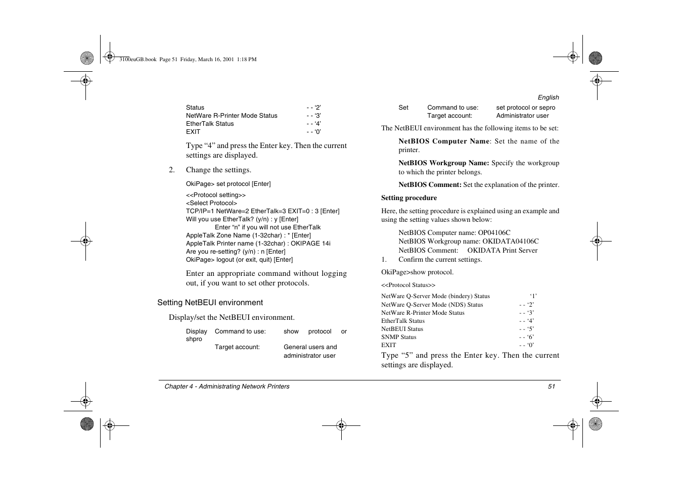 Setting netbeui environment | Oki 3100e User Manual | Page 57 / 104