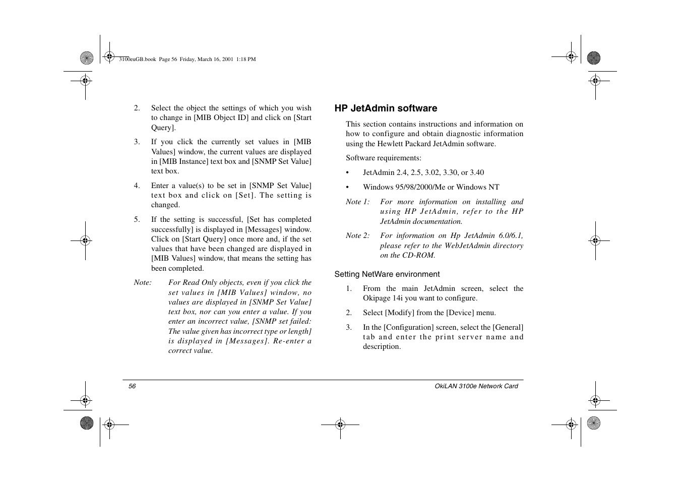 Hp jetadmin software, Setting netware environment | Oki 3100e User Manual | Page 62 / 104