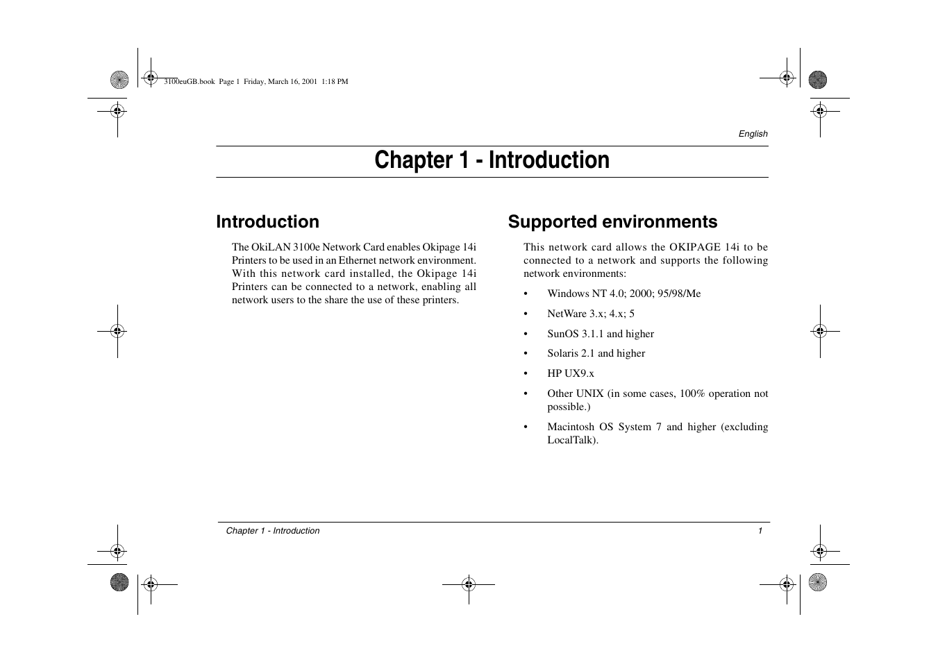 Chapter 1 - introduction, Introduction, Supported environments | Oki 3100e User Manual | Page 7 / 104