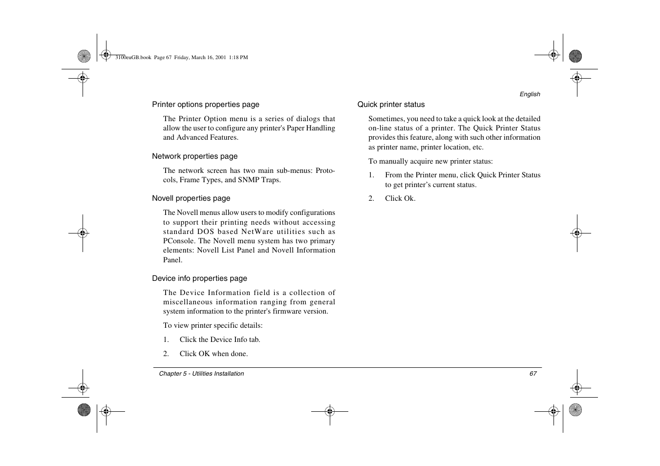 Quick printer status | Oki 3100e User Manual | Page 73 / 104