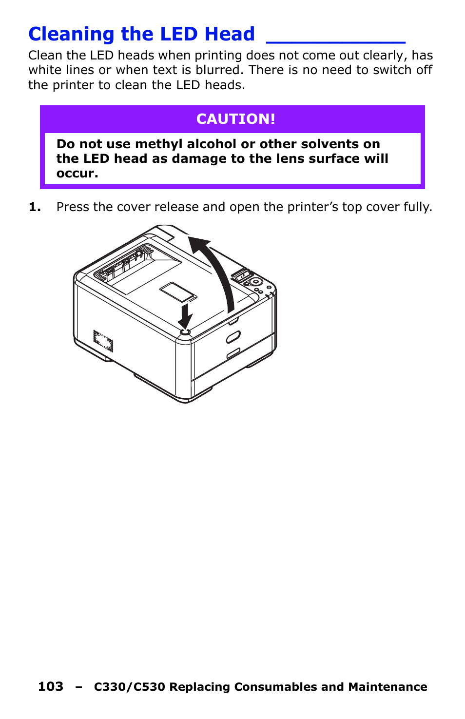 Cleaning the led head | Oki C330 User Manual | Page 103 / 135