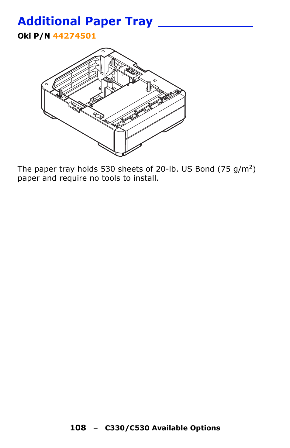 Additional paper tray | Oki C330 User Manual | Page 108 / 135