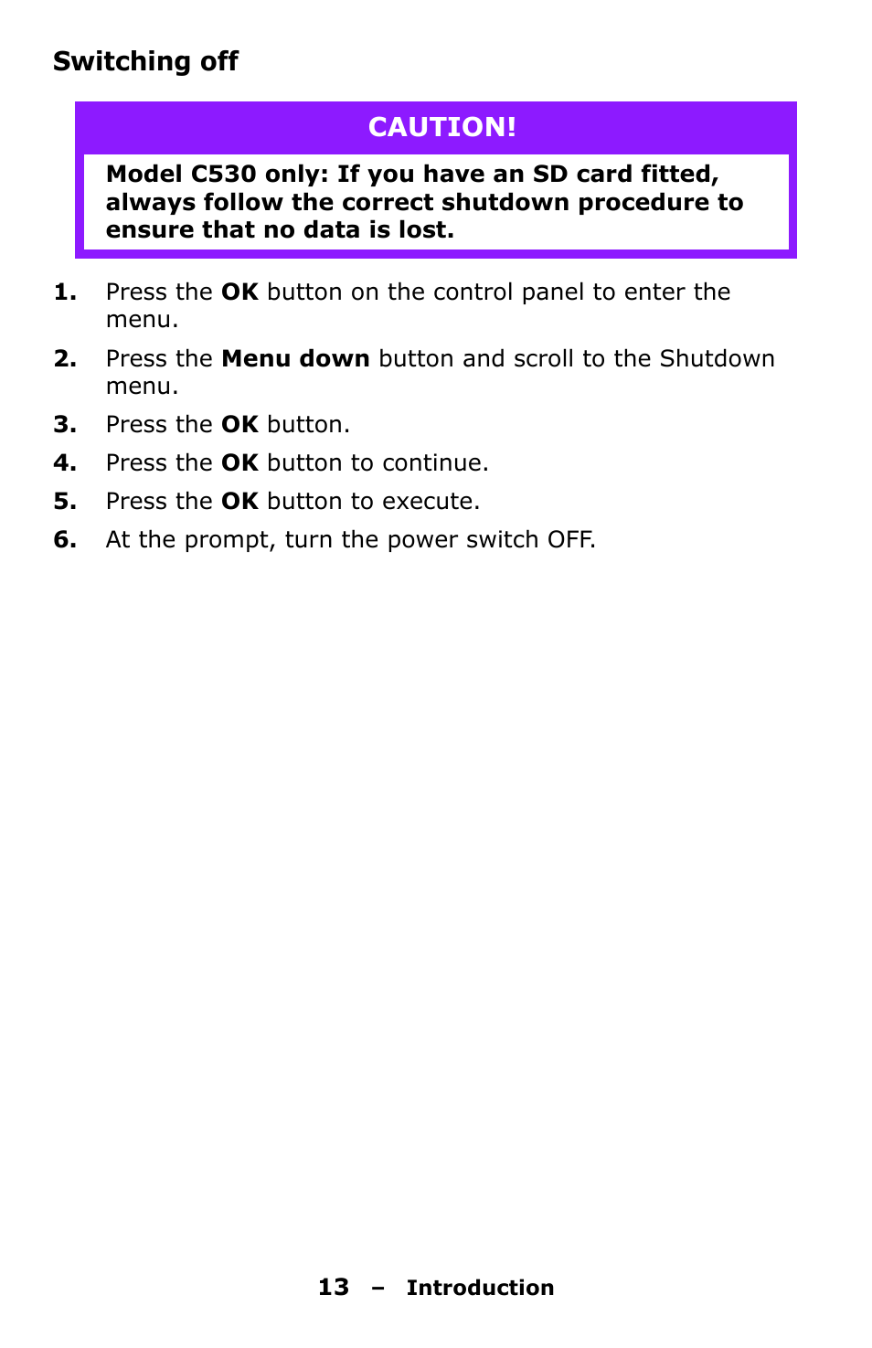 Switching off | Oki C330 User Manual | Page 13 / 135