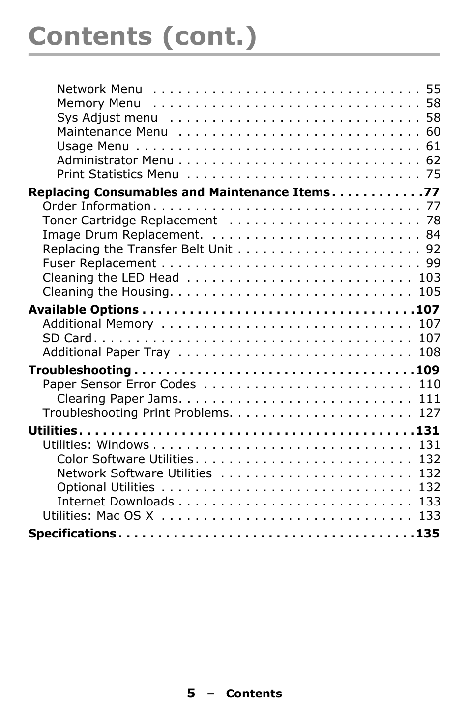 Contents (cont.) | Oki C330 User Manual | Page 5 / 135