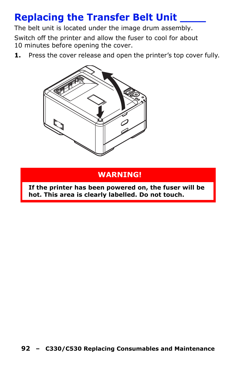 Replacing the transfer belt unit | Oki C330 User Manual | Page 92 / 135