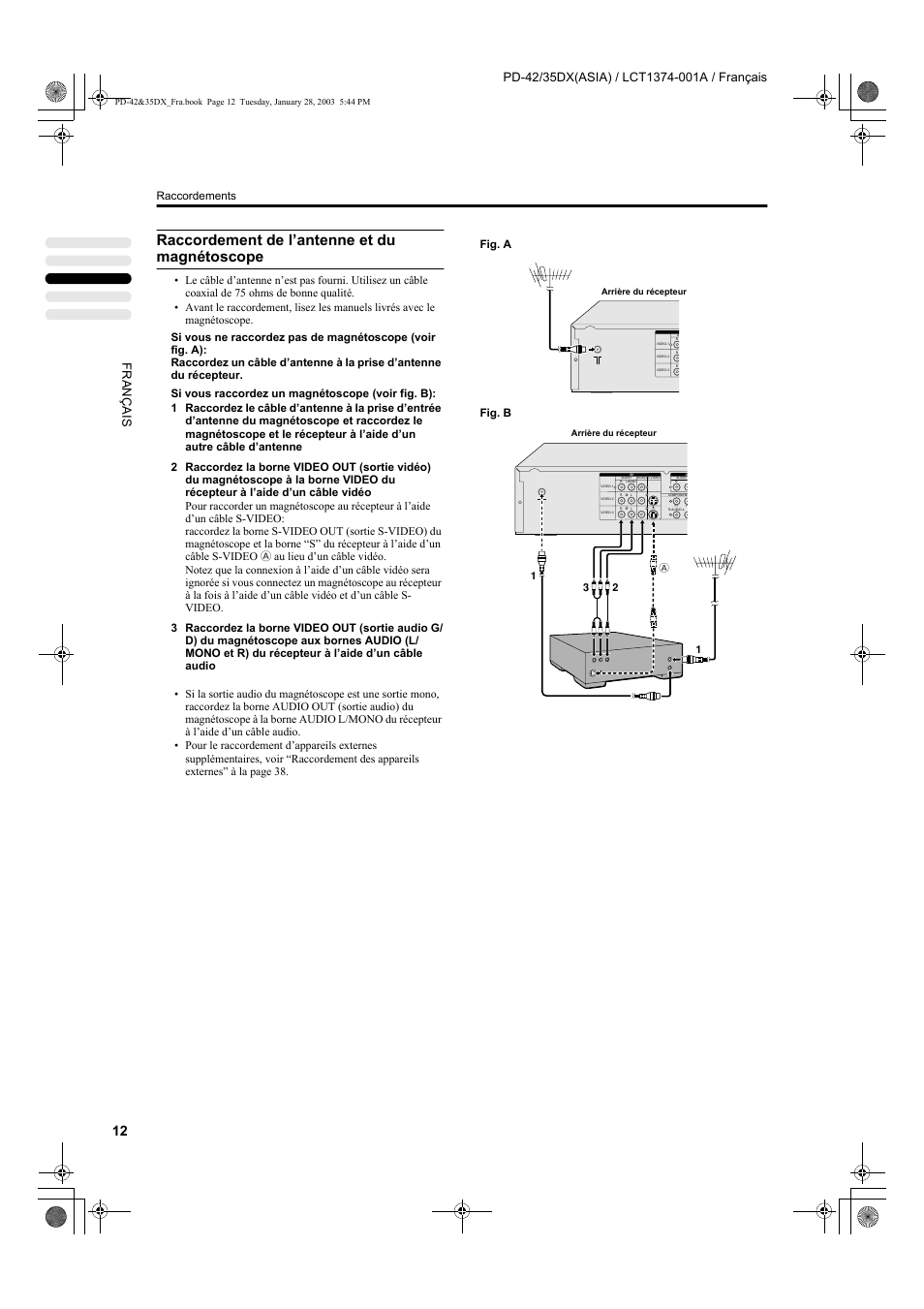 Raccordement de l’antenne et du magnétoscope | JVC PD-35DX User Manual | Page 102 / 225