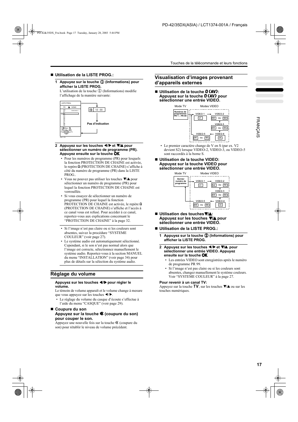 Réglage du volume | JVC PD-35DX User Manual | Page 107 / 225