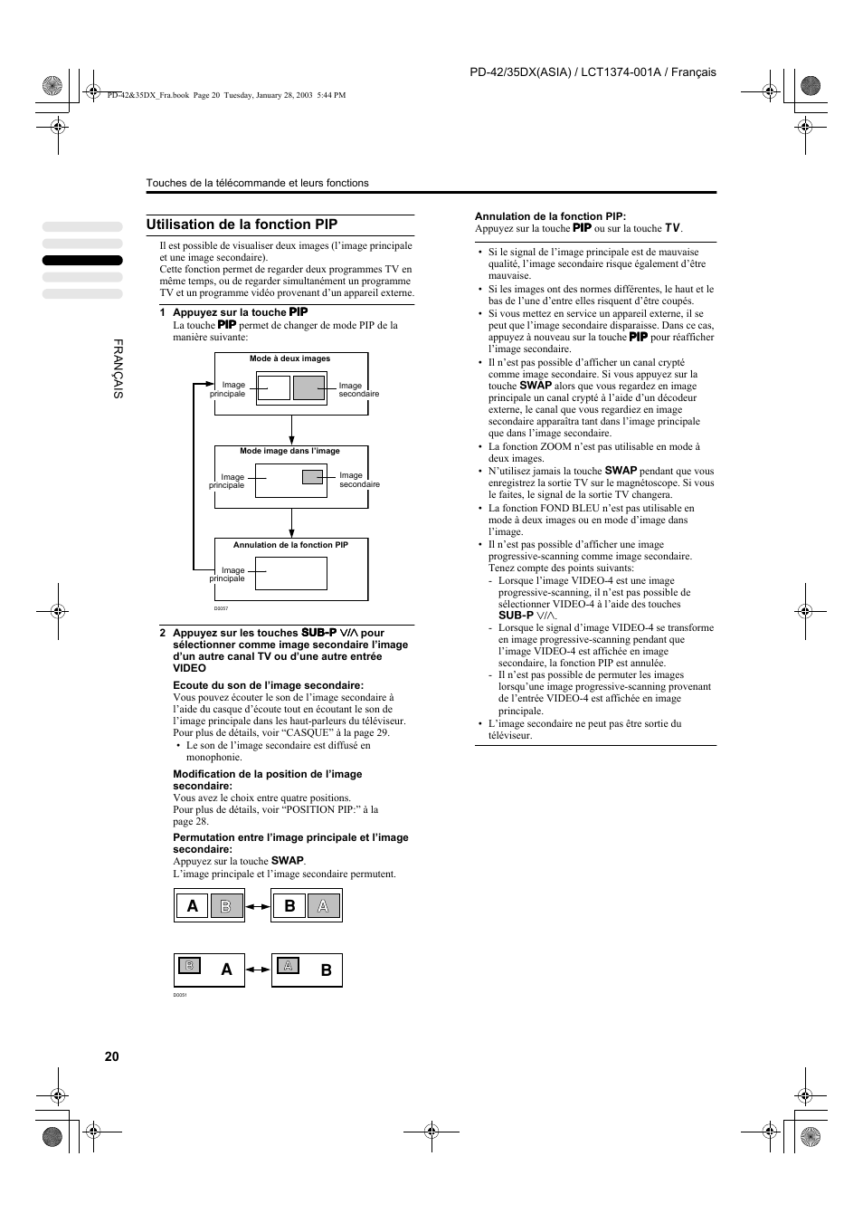 Utilisation de la fonction pip | JVC PD-35DX User Manual | Page 110 / 225