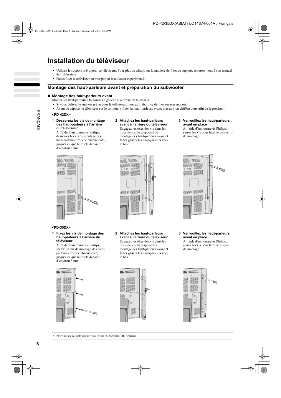 Installation du téléviseur | JVC PD-35DX User Manual | Page 96 / 225