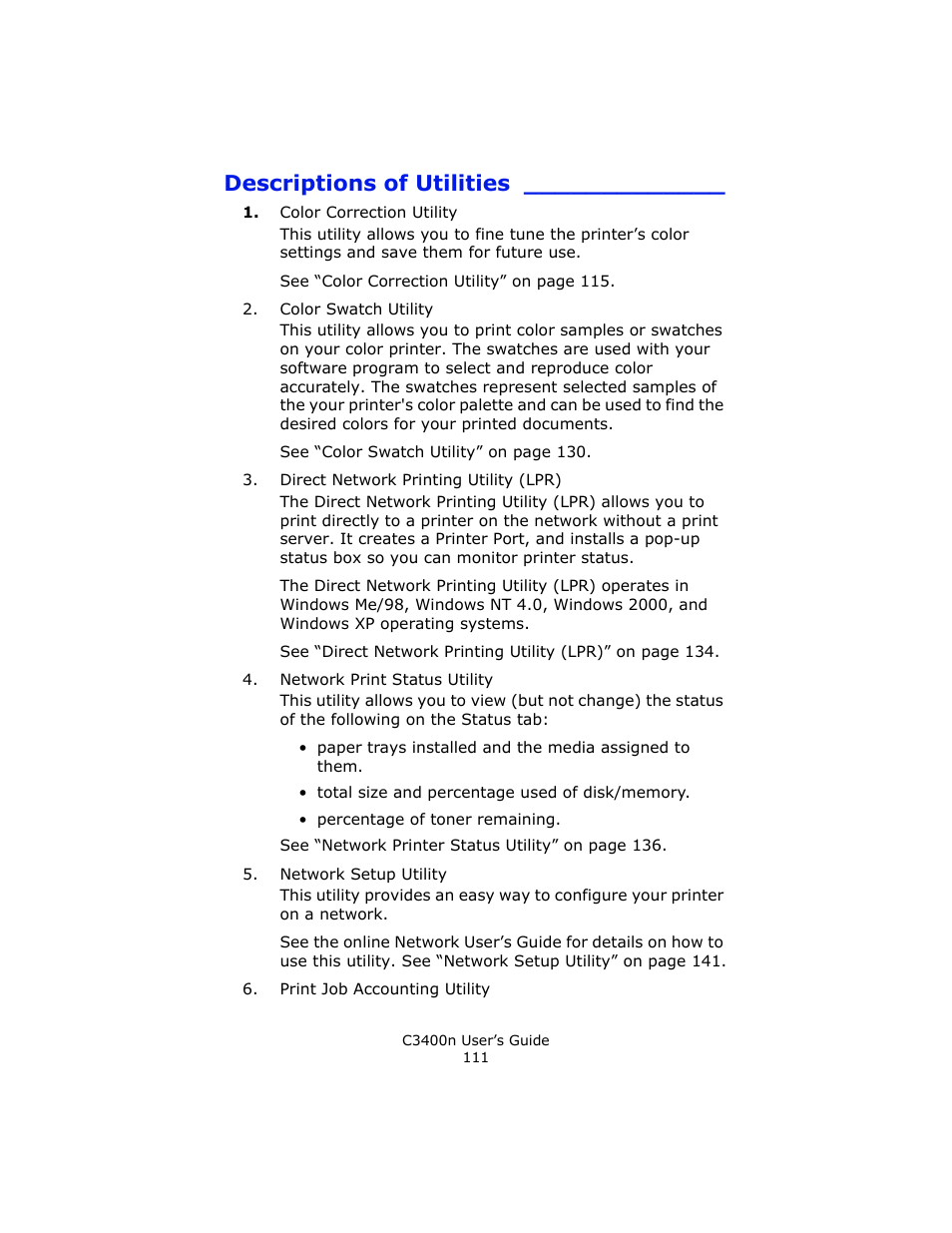 Descriptions of utilities | Oki C 3400n User Manual | Page 111 / 144