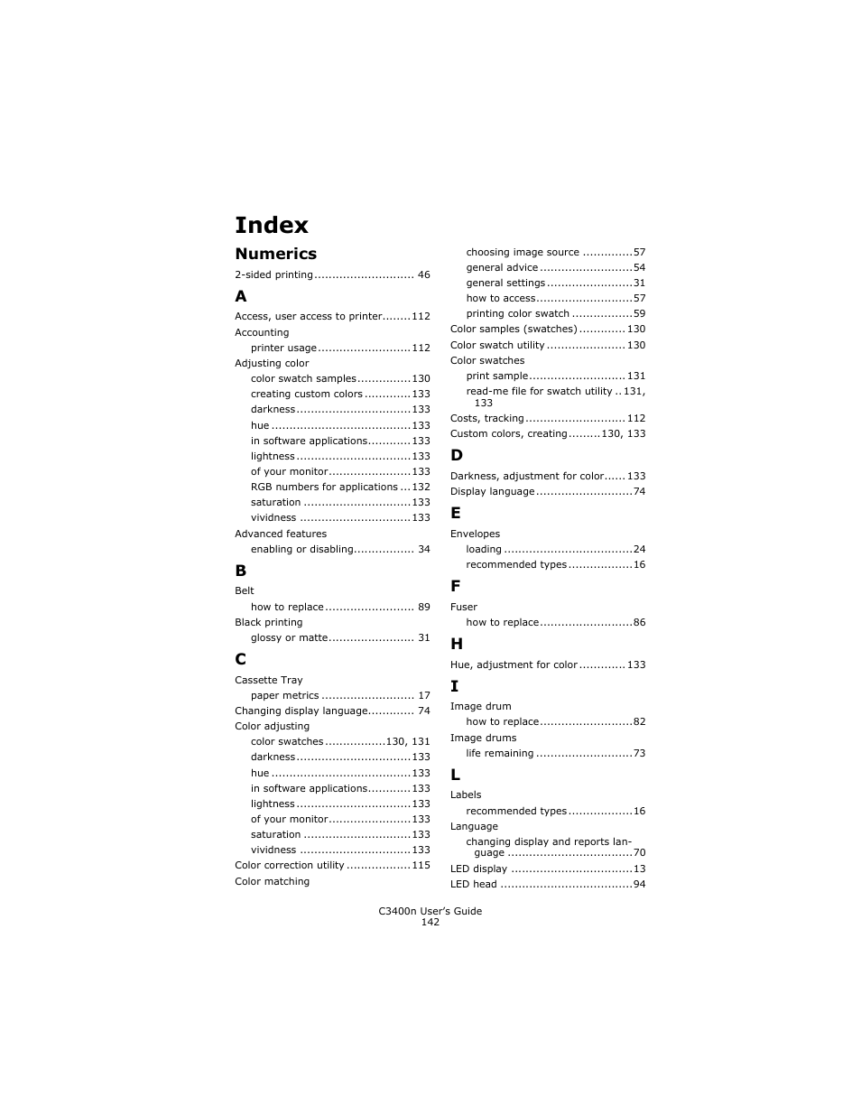 Index, Numerics | Oki C 3400n User Manual | Page 142 / 144
