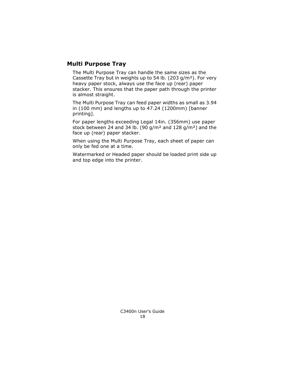 Multi purpose tray | Oki C 3400n User Manual | Page 18 / 144