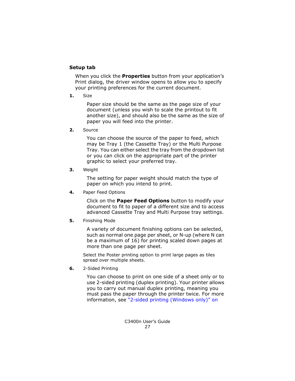 Setup tab | Oki C 3400n User Manual | Page 27 / 144