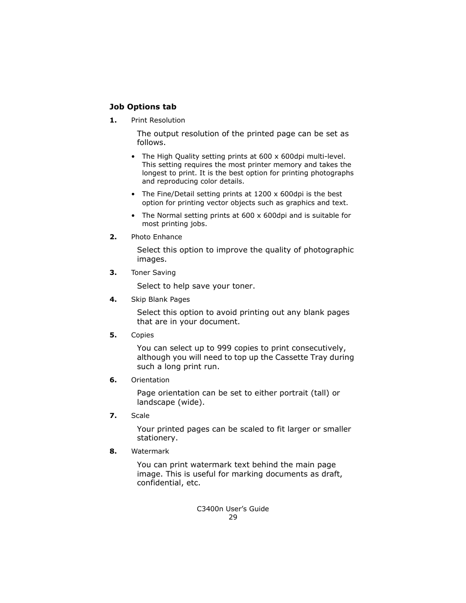 Job options tab | Oki C 3400n User Manual | Page 29 / 144