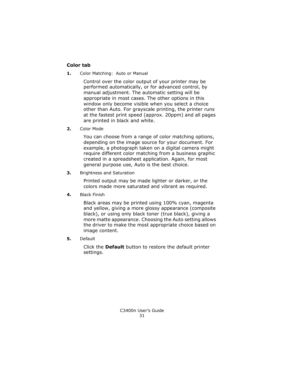 Color tab | Oki C 3400n User Manual | Page 31 / 144