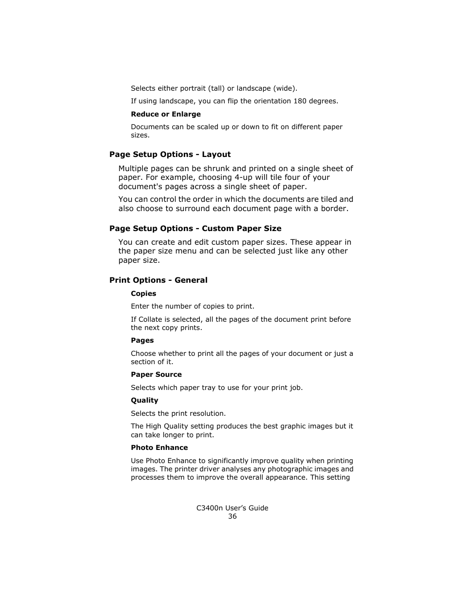 Print options - general | Oki C 3400n User Manual | Page 36 / 144