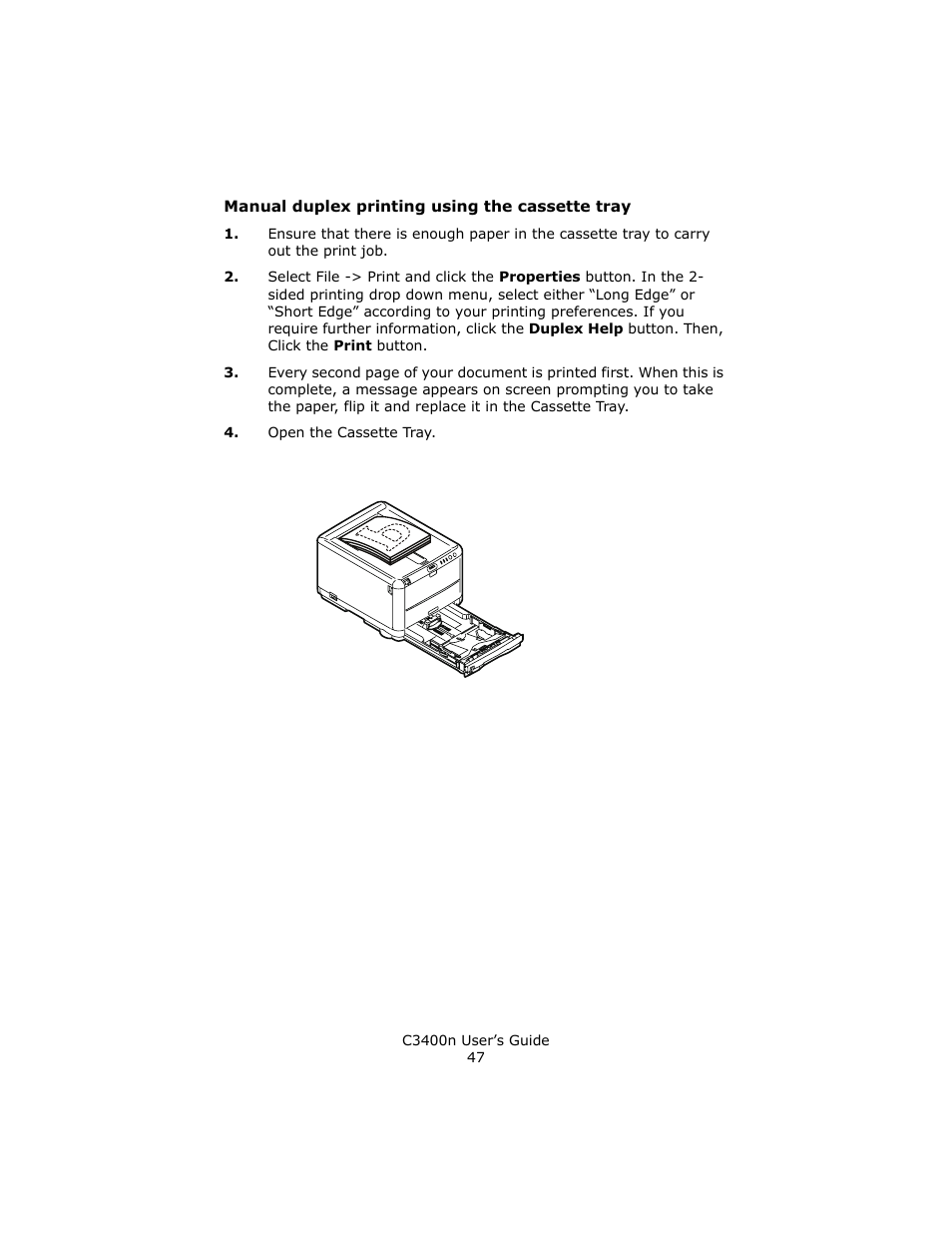 Manual duplex printing using the cassette tray | Oki C 3400n User Manual | Page 47 / 144