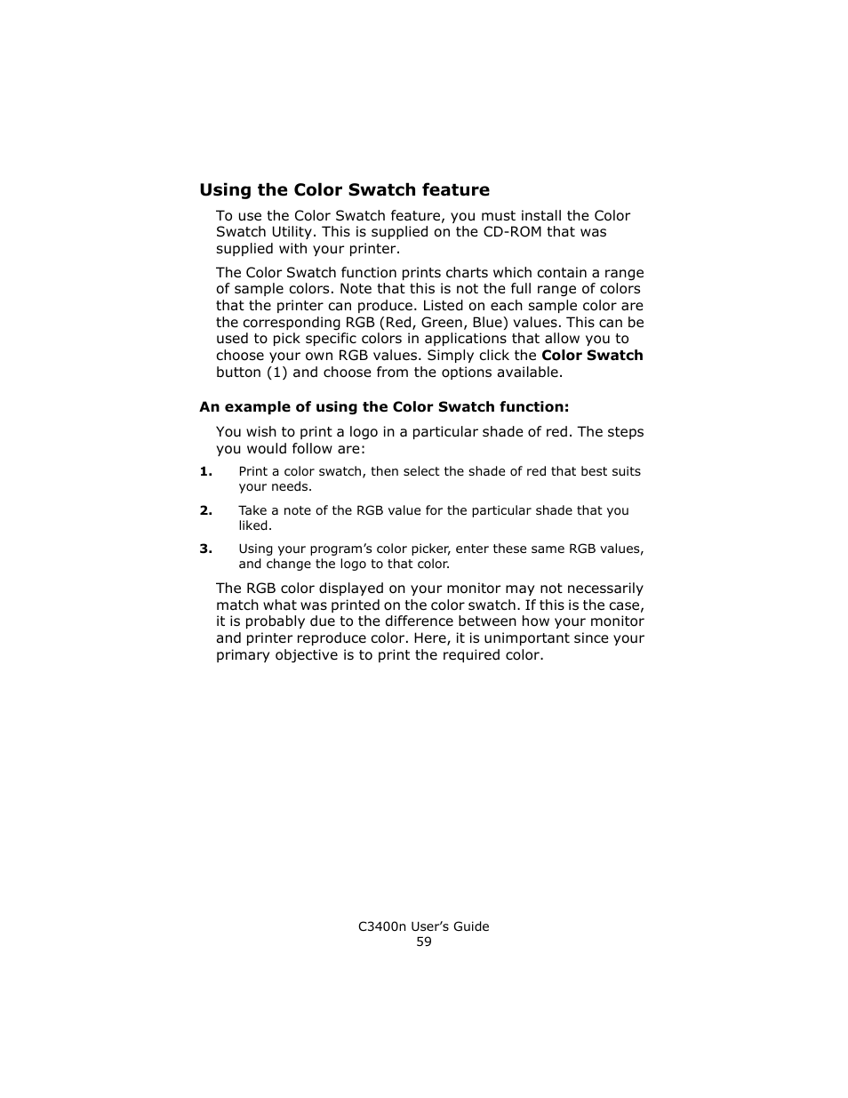 Using the color swatch feature | Oki C 3400n User Manual | Page 59 / 144