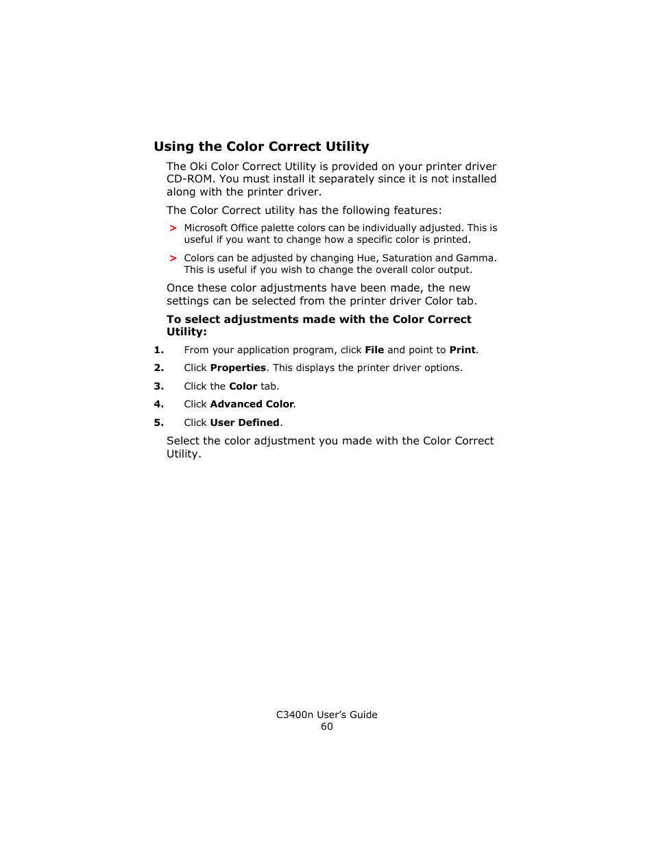 Using the color correct utility | Oki C 3400n User Manual | Page 60 / 144