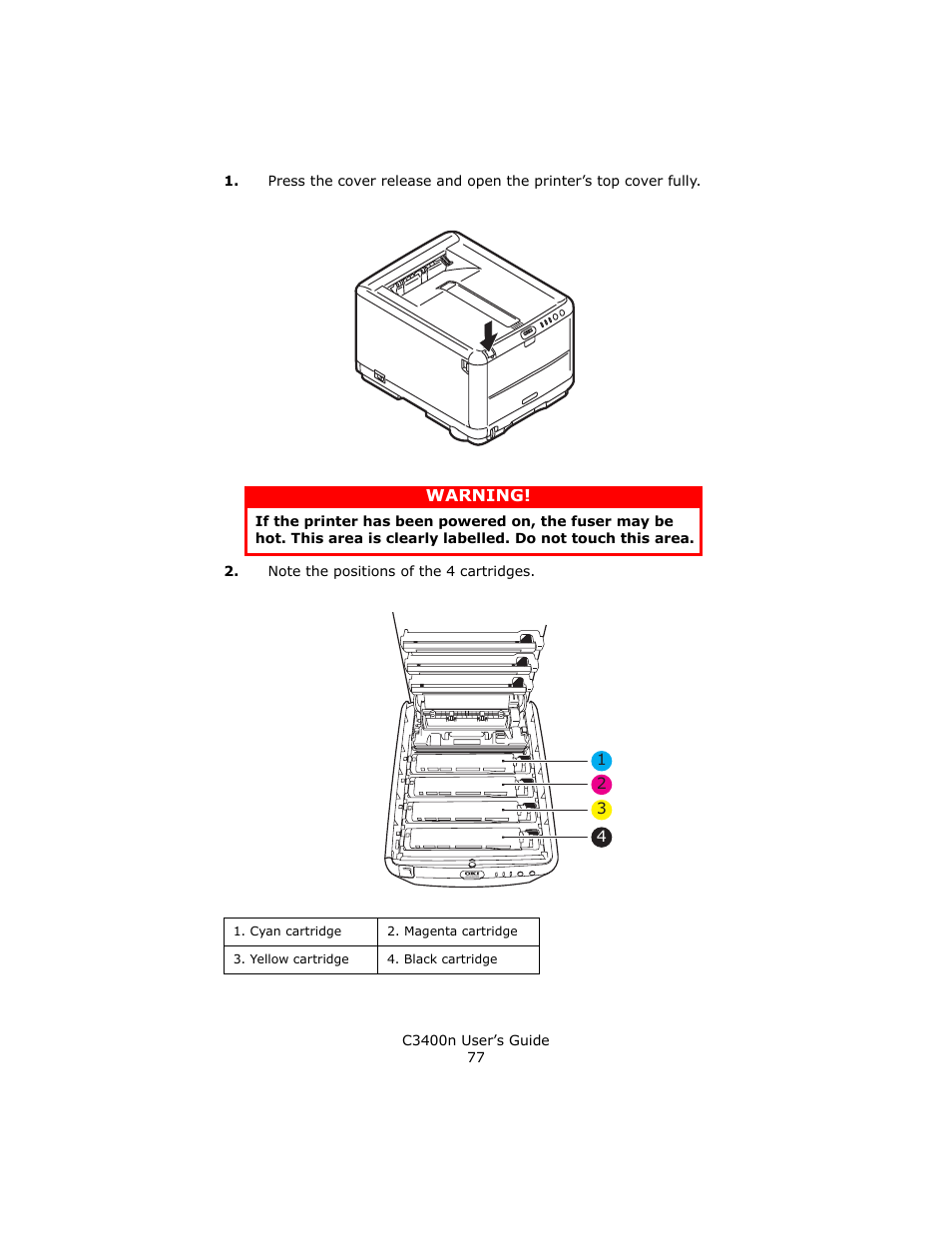 Warning | Oki C 3400n User Manual | Page 77 / 144