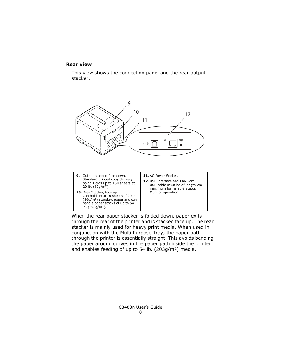 Rear view | Oki C 3400n User Manual | Page 8 / 144