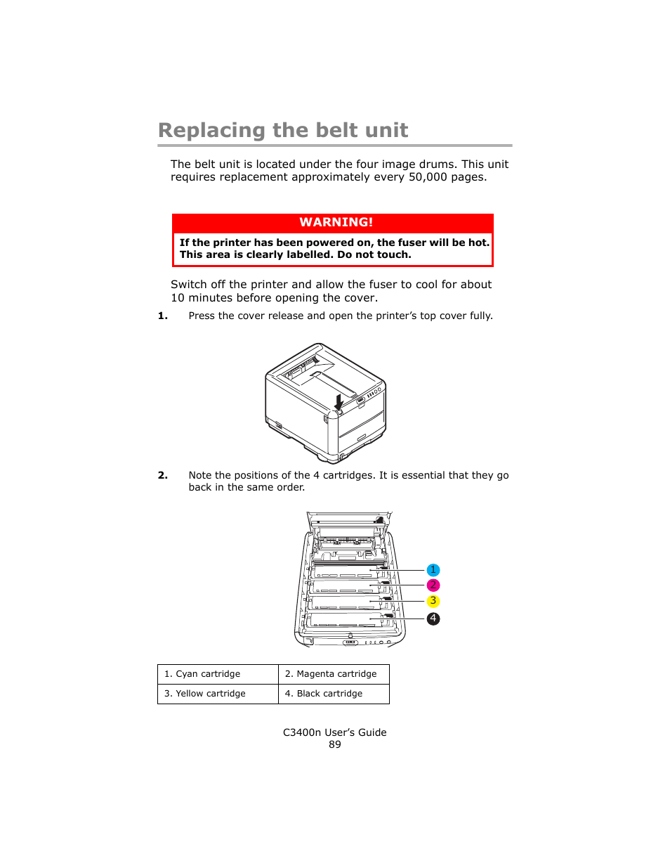 Replacing the belt unit | Oki C 3400n User Manual | Page 89 / 144