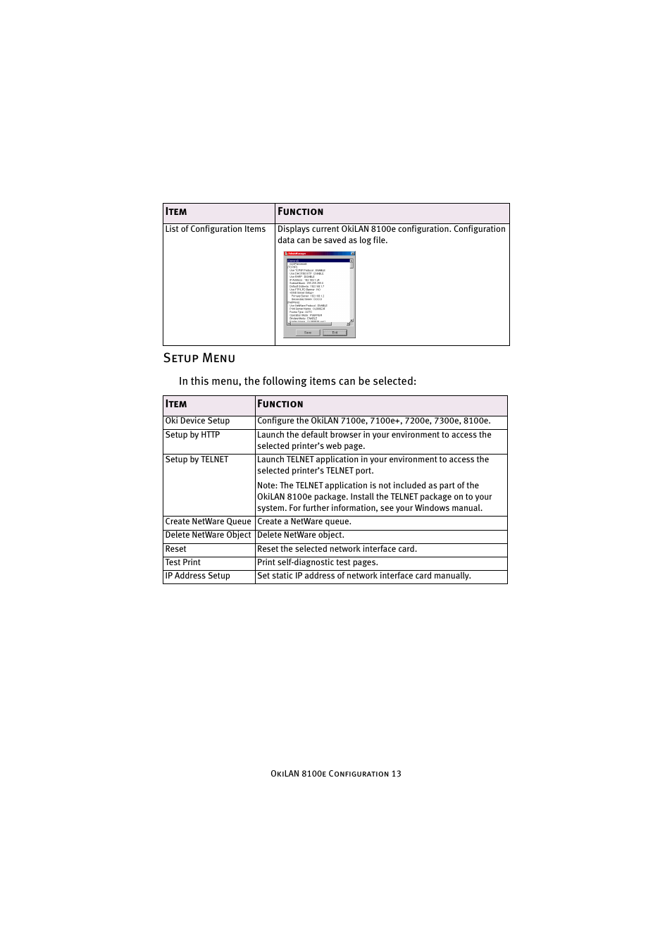 Setup menu | Oki 8100e User Manual | Page 13 / 106