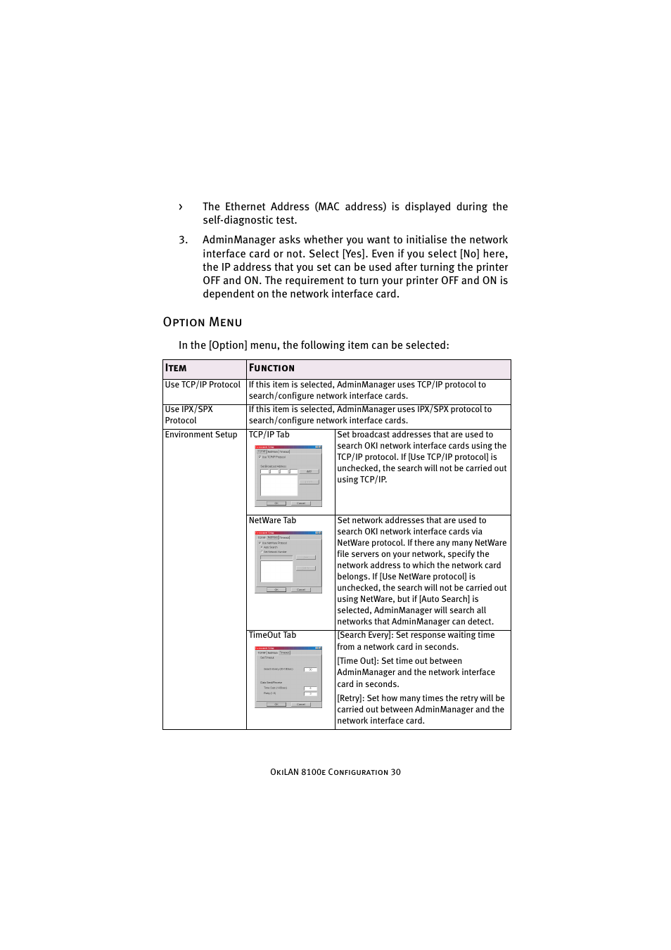 Option menu | Oki 8100e User Manual | Page 30 / 106