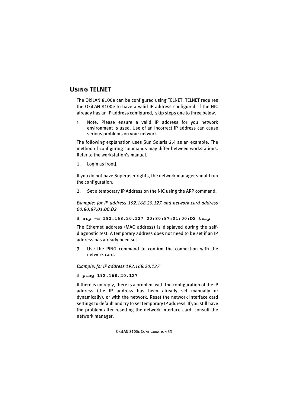 Using telnet | Oki 8100e User Manual | Page 33 / 106