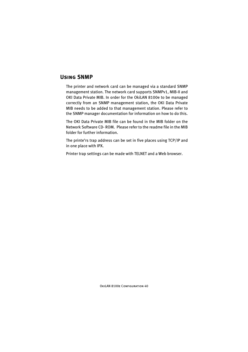Using snmp | Oki 8100e User Manual | Page 40 / 106