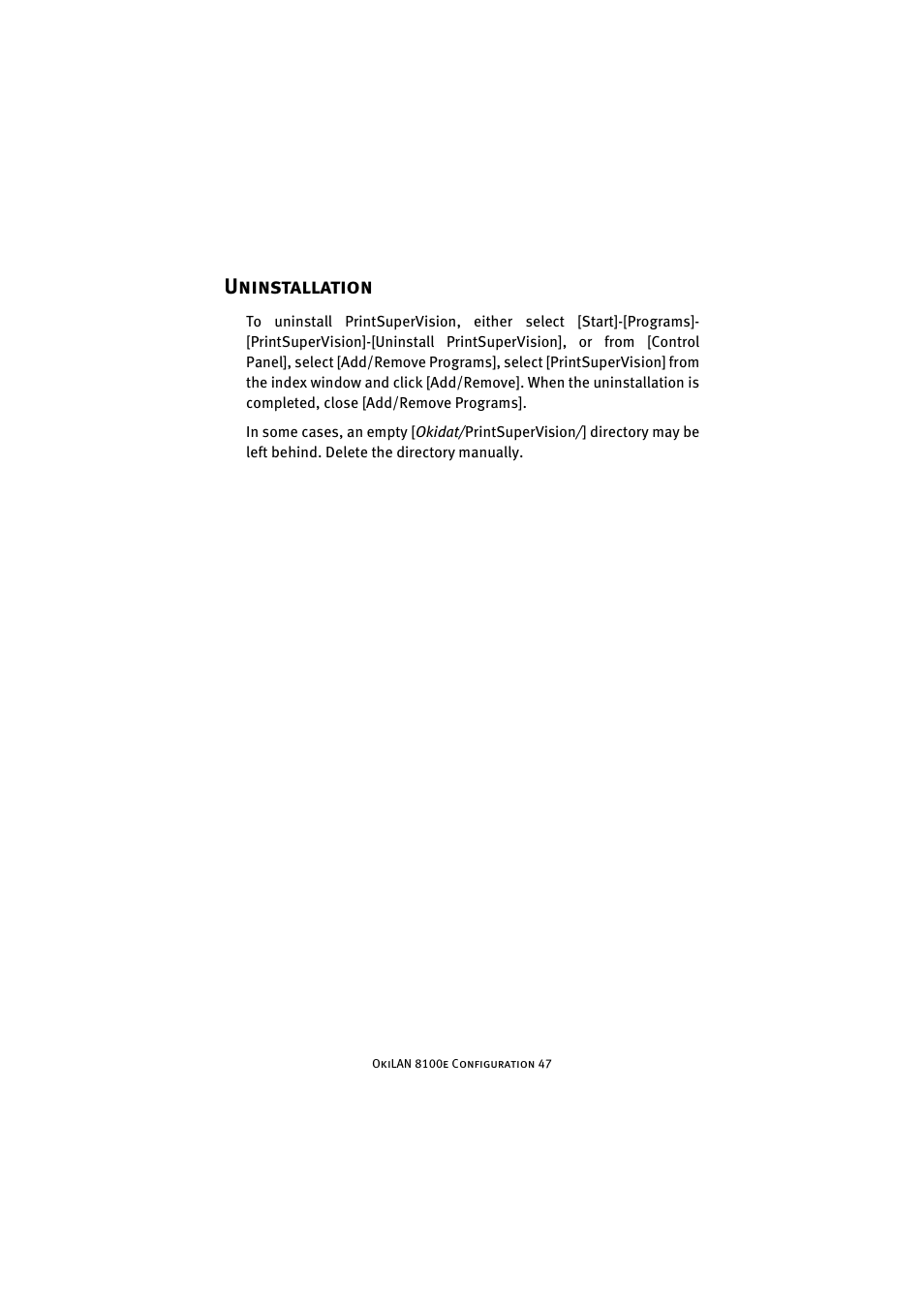 Uninstallation | Oki 8100e User Manual | Page 47 / 106
